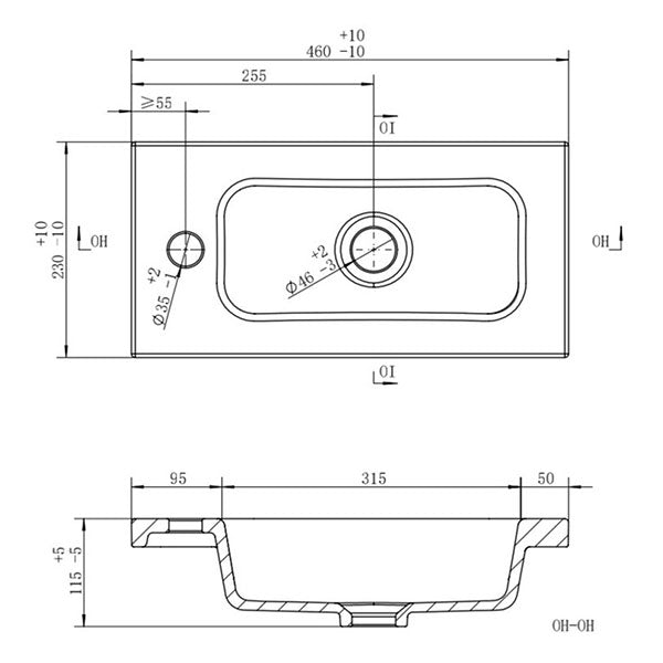 Tabo Slim 1TH Inset Basin 450 x 230mm