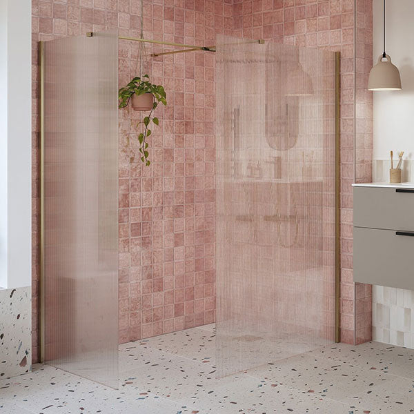 Tabo Splash Fresco Fluted Glass Wetroom & Side Panel Brushed Bronze