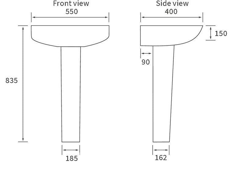 Westminster 1TH Basin & Full Pedestal 550 x 400mm