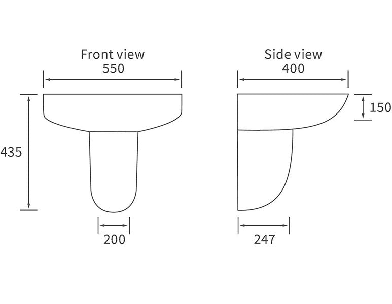 Westminster 1TH Basin & Semi Pedestal 550 x 400mm