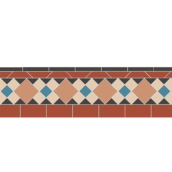 Wordsworth Border in Buff, Blue, White, Black & Red