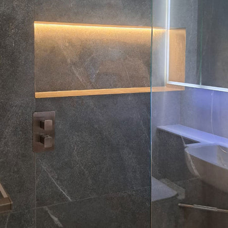 ABK Poetry Stone Piase Smoke tile in our Bathroom project in Newport Pagnell