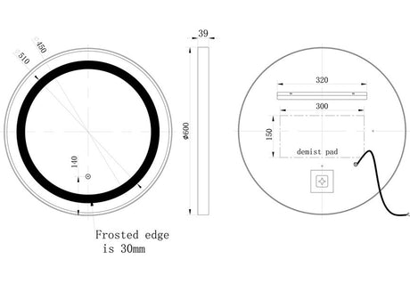 Tabo Future Front-Lit LED Matt Black Mirror 600 x 600mm