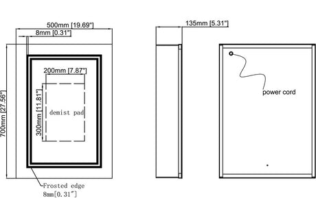 Tabo Gemini 1 Door Front-Lit Mirror Cabinet 700 x 500mm