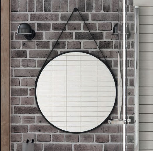 Tabo Penny Matt Black Mirror with Strap 600 x 600mm