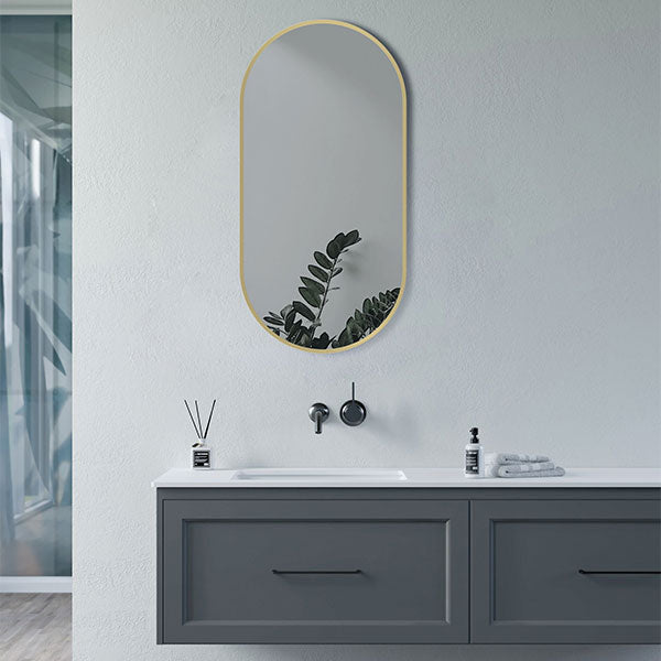 Tabo Moon Brushed Brass Obround Mirror 800 x 400mm
