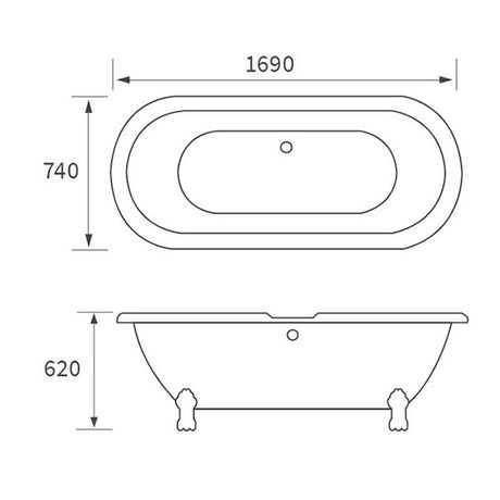 Tabo Richard Freestanding White Bath 1690 x 740 x 620mm