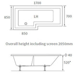 Apollo Holloway L Shape Shower Bath Pack (LH) 1700 x 850 x 560mm