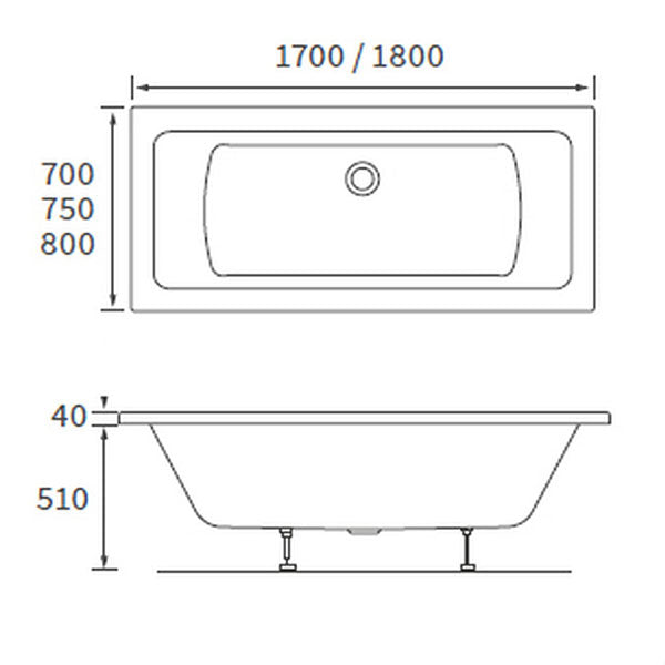 Apollo Holloway Square Double Ended Bath 1700 x 700 x 550mm