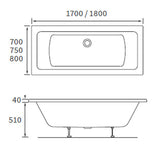 Apollo Holloway Square Double Ended Bath 1700 x 700 x 550mm