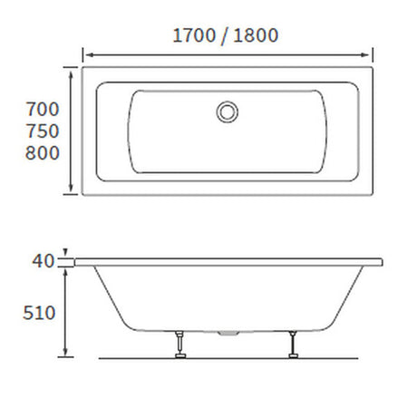 Apollo Holloway Square Double Ended Bath 1700 x 700 x 550mm