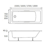Apollo Holloway Square Single Ended Supercast Bath 1700 x 750 x 550mm