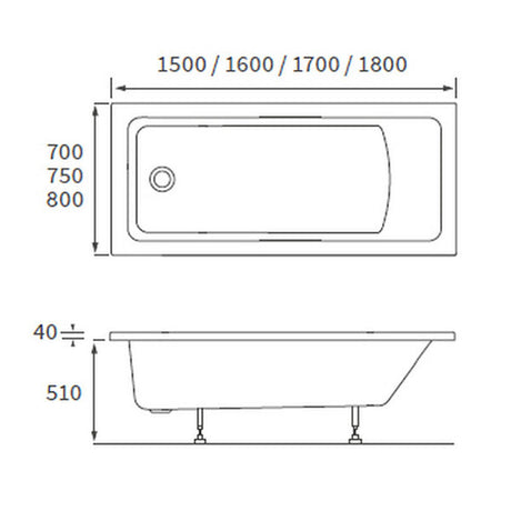 Apollo Holloway Square Single Ended Supercast Bath 1700 x 750 x 550mm