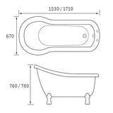 Apollo Jubilee Freestanding Bath 1530 x 670 x 760mm