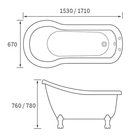 Apollo Jubilee Freestanding Bath 1530 x 670 x 760mm