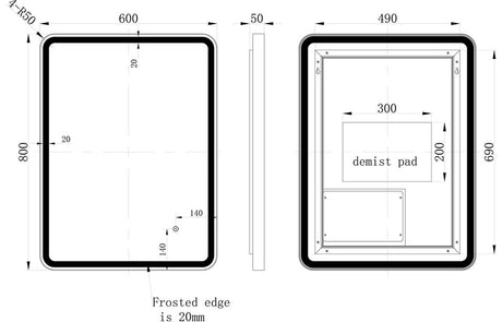 Tabo Space Front-Lit LED Brushed Brass Mirror 800 x 600mm