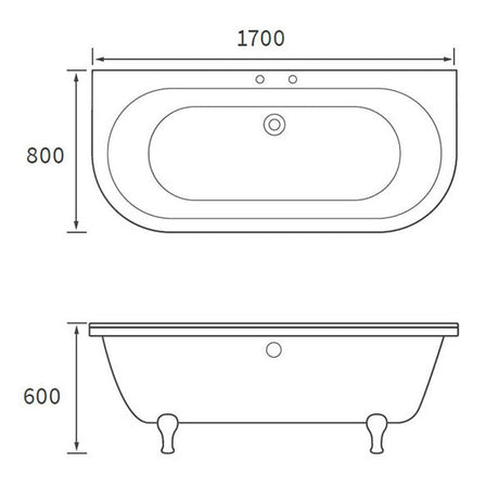 Tabo Alexander Freestanding Back To Wall Bath 1700 x 800 x 600mm