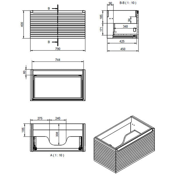 Tabo Rosina Matt Cotton Wall Hung 1 Drawer Basin Unit & Worktop 800mm