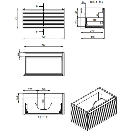 Tabo Rosina Matt Cotton Wall Hung 1 Drawer Basin Unit & Worktop 800mm