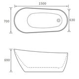 Tabo Alfie Freestanding Slipper Bath 1500 x 700 x 690mm