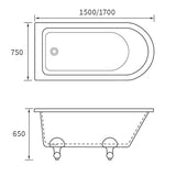 Apollo Westbourne Freestanding Bath 1700 x 750 x 650mm