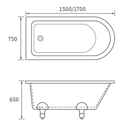 Apollo Westbourne Freestanding Bath 1700 x 750 x 650mm