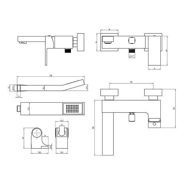 Tabo Ricco Wall Mounted Bath Shower Mixer Tap
