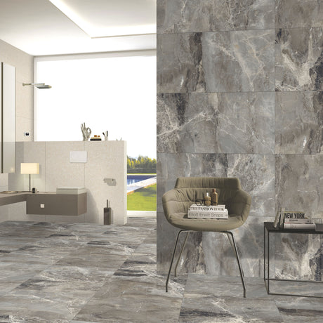 Armonia Mud tiles on bathroom wall and floor