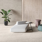 Avani Crema Cross Cut tiles on floor (with Camel Vein Cut)