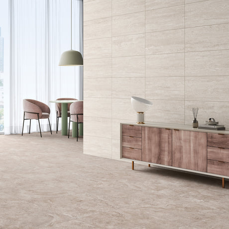 Avani Crema Vein Cut on walls with Camel Cross Cut on floor