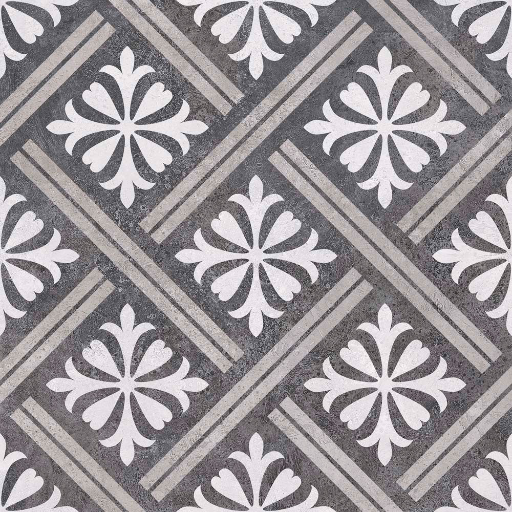 Ravello Charcoal Patterned Matt Tile 33.5 x 33.5cm