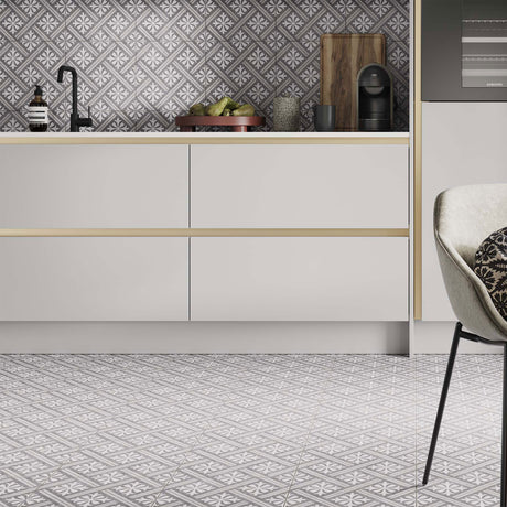 Ravello Charcoal Patterned tiles on wall and floor
