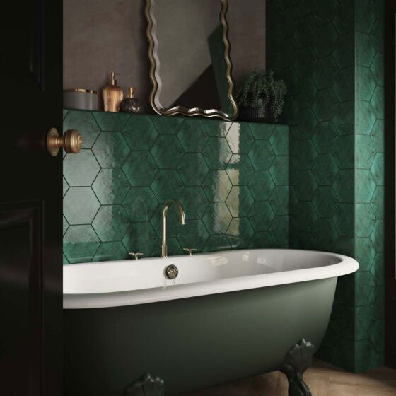 Bond Green Hexagon Gloss Ceramic Wall Tiles