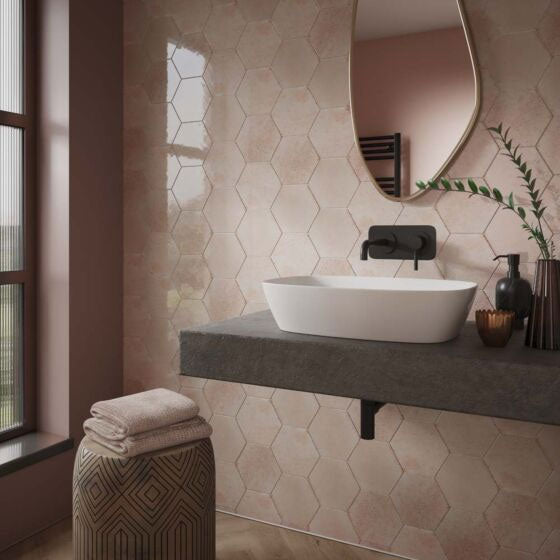 Bond Rose Hexagon Gloss Ceramic Wall Tiles