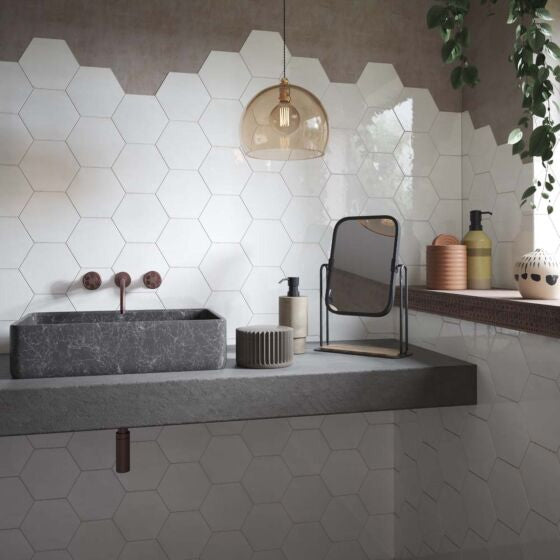 Bond White Hexagon Gloss Ceramic Wall Tiles
