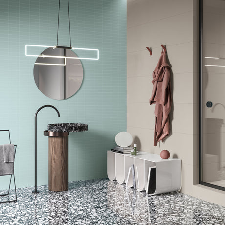Casalgrande Atelier Brume Tiles (with Atelier Fiordaliso Mosaico & Macro Moro on the floor)