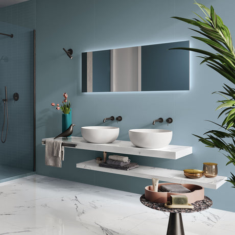 Casalgrande Atelier Indaco wall tiles & mosaics with Marmoker Statuario Grigio floor tiles