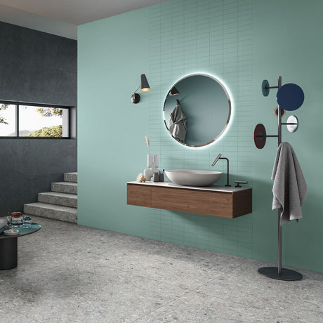 Casalgrande Atelier Lavanda (with coordinating decors) with Pietra del Cardoso & Grè Grigio from the Pietre di Paragone collection.