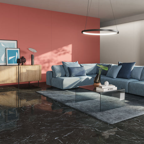 Casalgrande Atelier Rubino Tiles (with Atelier Brume on wall and Marmoker Nero Creta on floor)