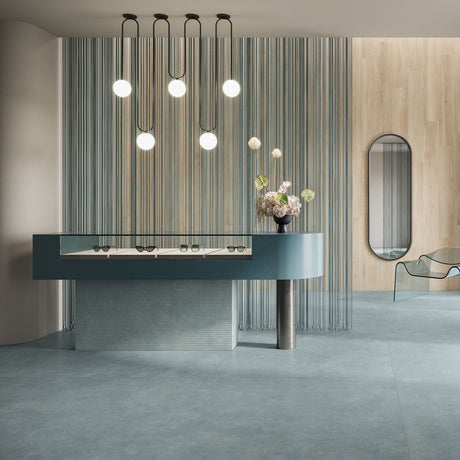 Casalgrande Concept Blue Rectified Floor Tiles (with Concept Cannetè decor wall tiles)