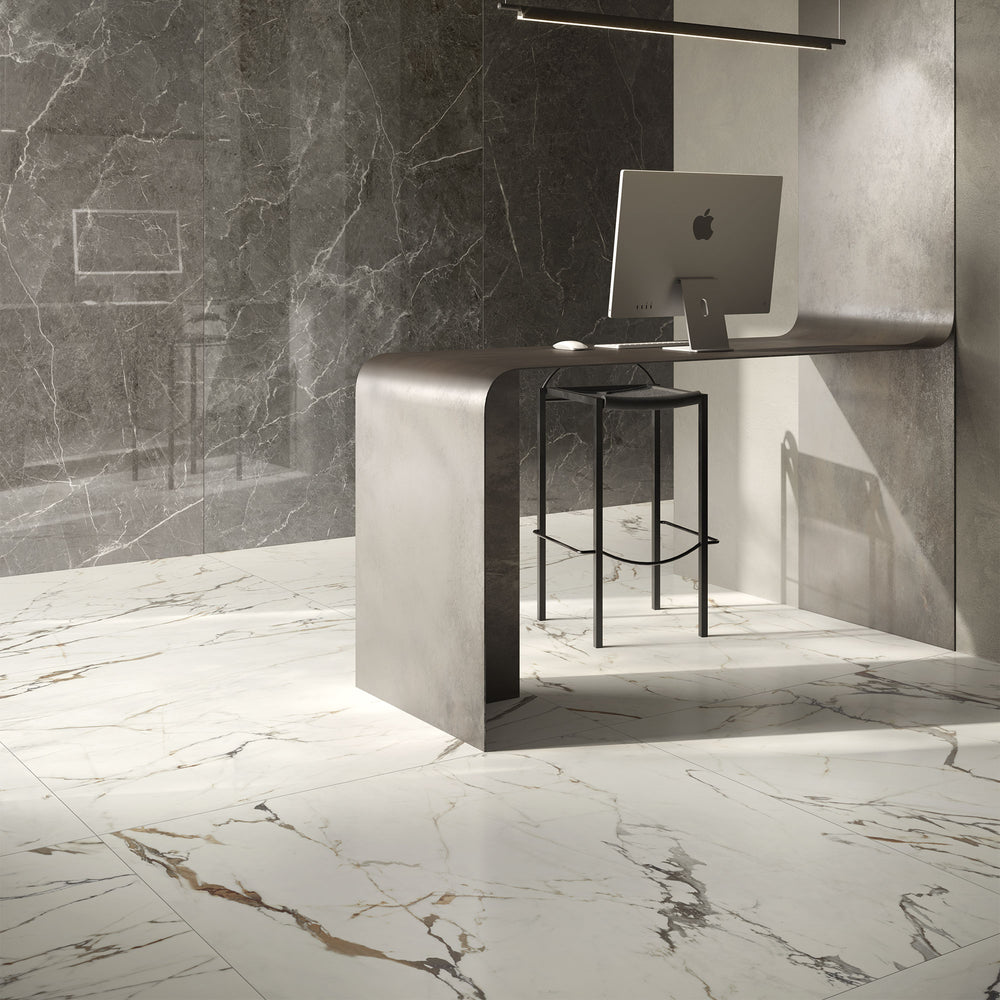 Casalgrande Marmora Lunense (smooth finish) with Morato on the wall