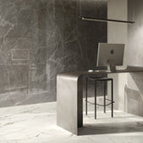 Casalgrande Marmora Morato (Lucida finish) on wall with Lunese (Smooth finish) on floor