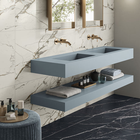 Casalgrande Marmora Nero Antico 60x120 (honed) with Lunense 60x120 (vein-touch)