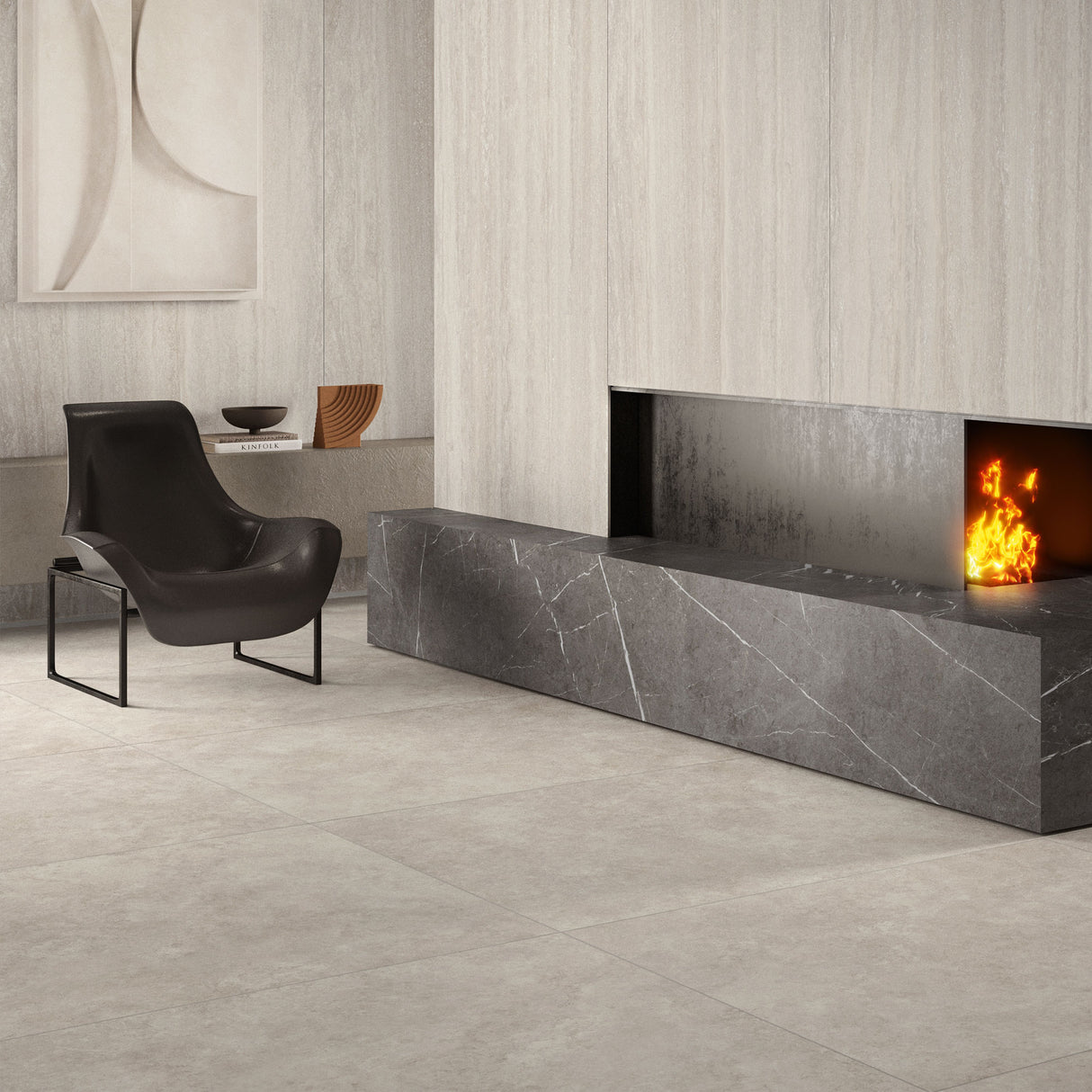 Casalgrande Pietra Tiburtina Palatino Cross Tiles (shown on floor)