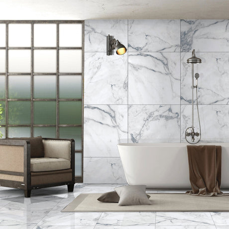 Ciela Blue Matt Tiles in a bathroom on walls and floor