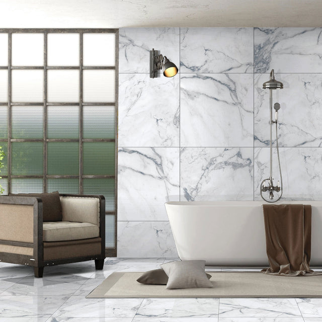 Ciela Blue Matt Tiles in a bathroom on walls and floor