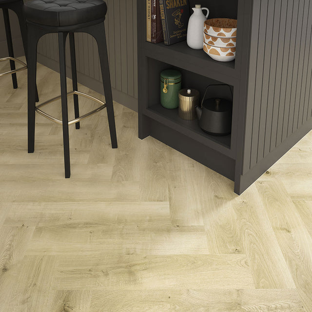 ClickLux Rydal Natural Oak Herringbone Matt SPC Click Vinyl 12.6 x 63cm