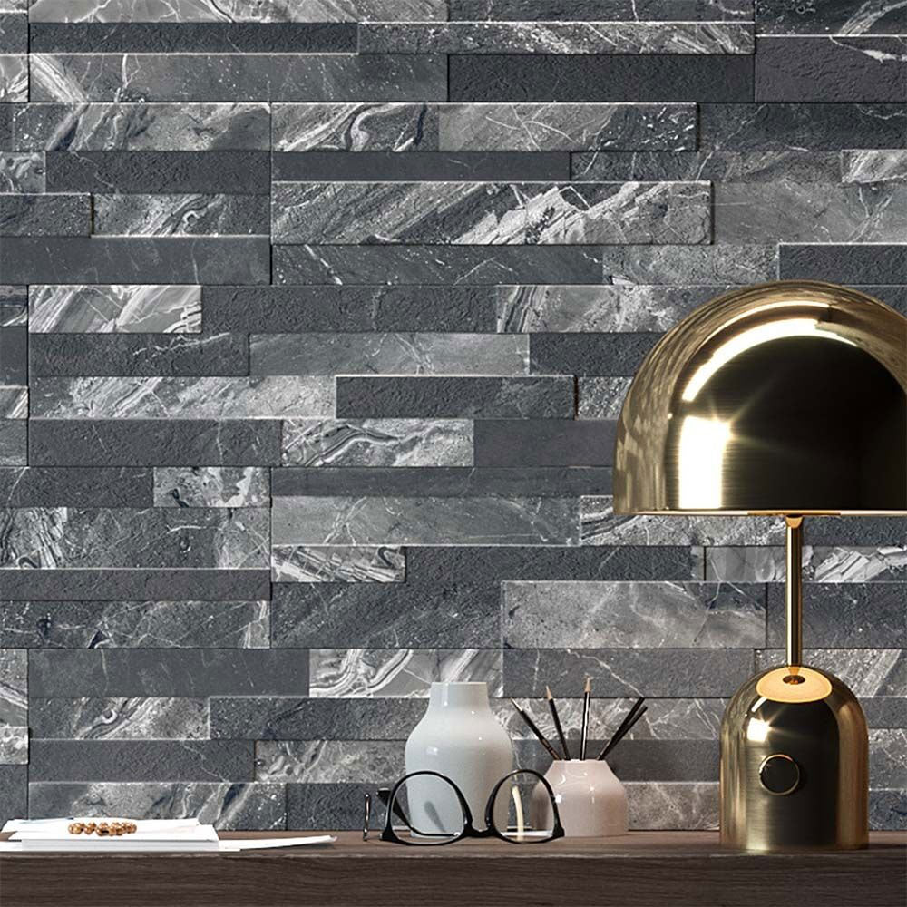 Contour Black Matt Split Face Wall Tiles