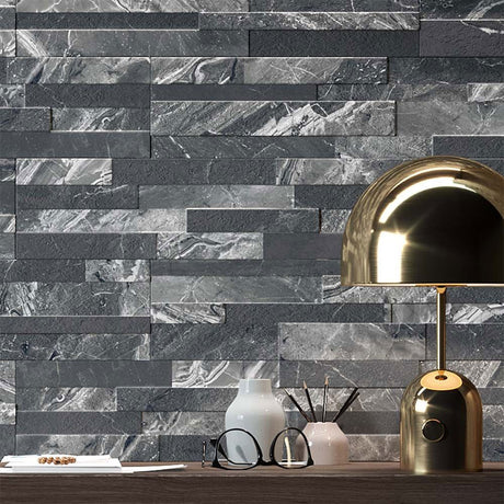 Contour Black Matt Split Face Wall Tiles