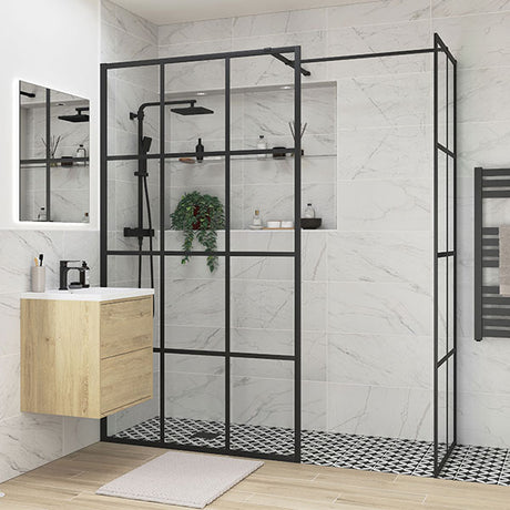 Splash Fresco Wetroom Panel Black Framed (with optional side panel)